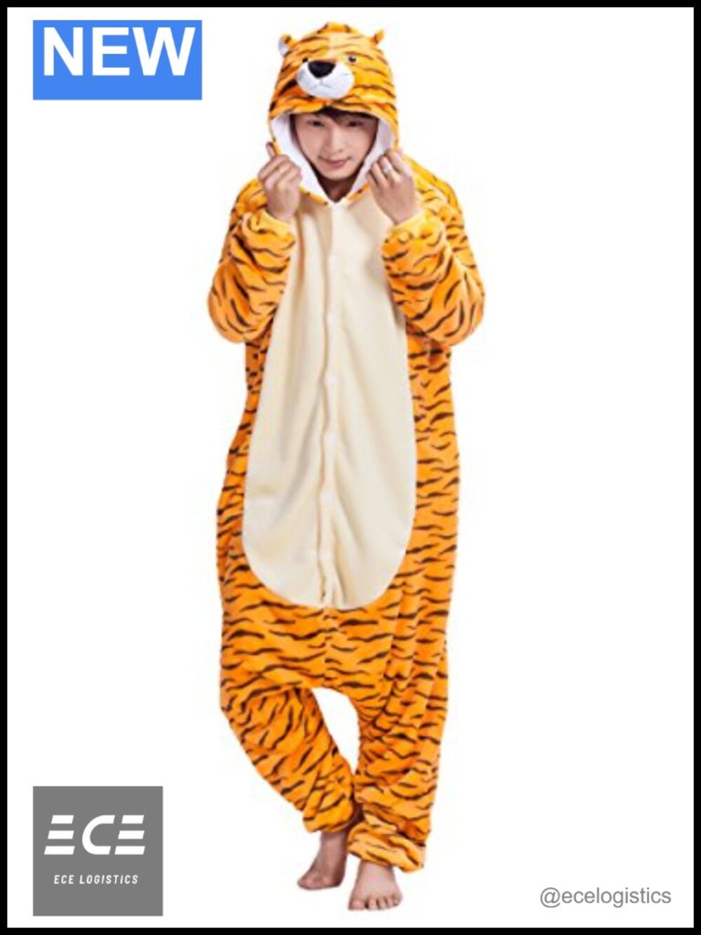 Plush Unisex Tiger Costume Pajama Set Hooded Button Down Cosplay - Picture 1 of 6